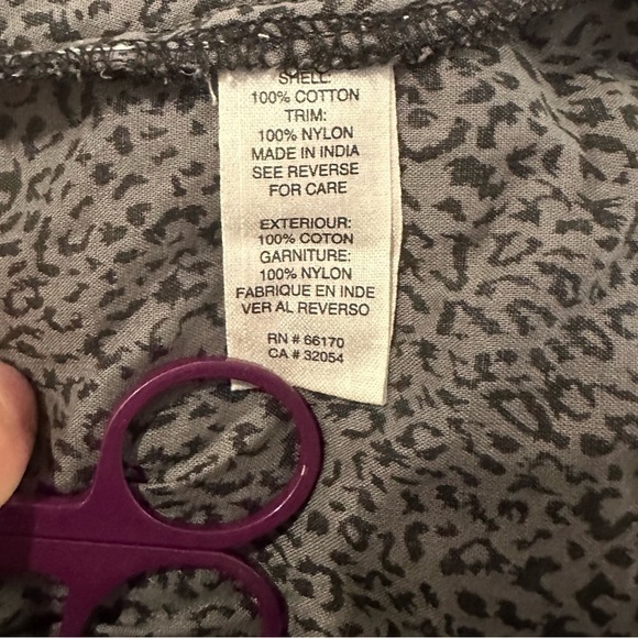 Free People 3/4 Sleeve Blouse Gray Leopard Print Lace Button Front Boho Sz 6 Med - Picture 7 of 8